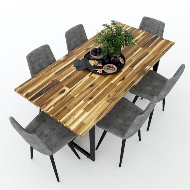 Combo bộ bàn ăn gỗ tràm và 6 ghế ăn bọc da CBBA149