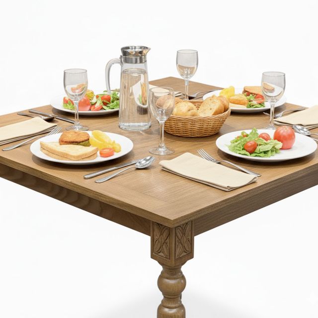 Bàn ăn Louis vuông 80x80cm chân gỗ họa tiết gỗ sồi BA68175