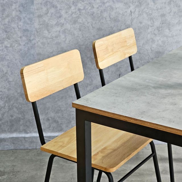 Combo bộ bàn ăn đơn giản và 4 ghế gỗ plywood chân sắt CBBA137