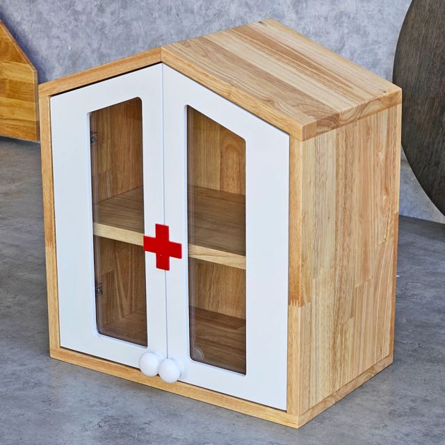 Tủ thuốc y tế gia đình 40x30x49cm cửa kính gỗ cao su TTYT001