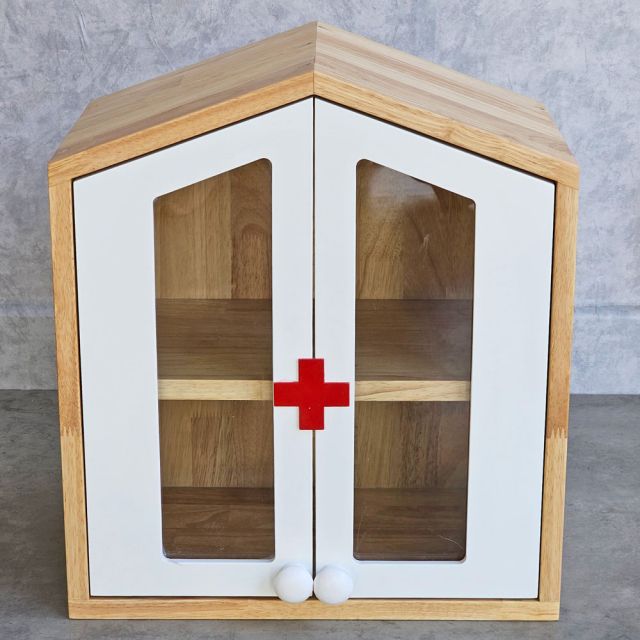 Tủ thuốc y tế gia đình 40x30x49cm cửa kính gỗ cao su TTYT001