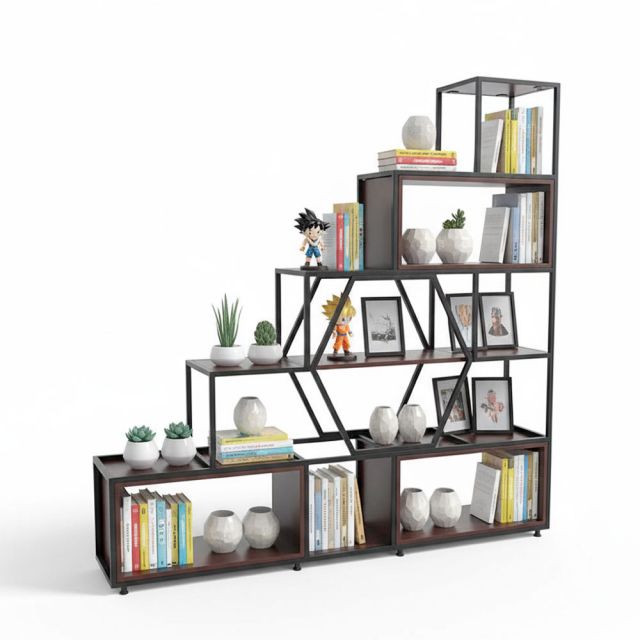 Kệ sách kệ trang trí STE-SHELF gỗ cao su khung sắt KTB68054