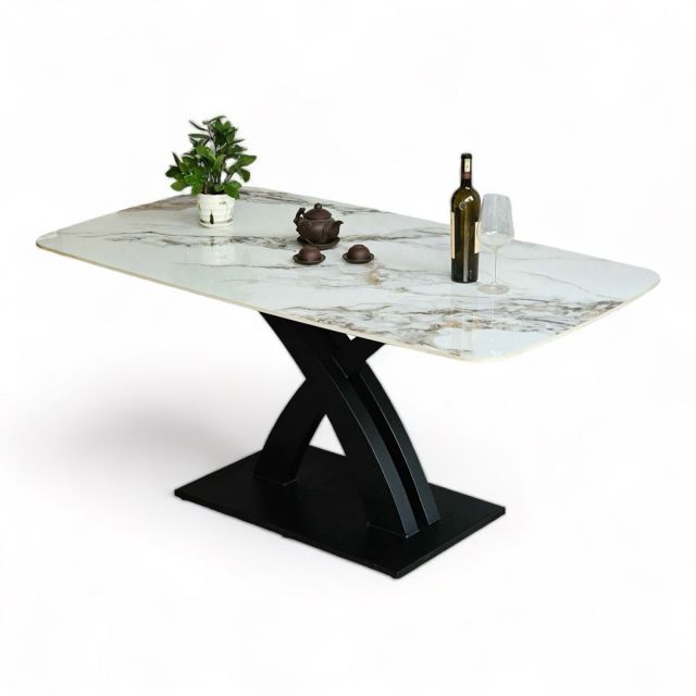 Bàn ăn chữ nhật 160x90cm mặt đá ceramic chân sắt BA68179 Bàn ăn chữ nhật 160x90cm mặt đá ceramic chân sắt BA68179