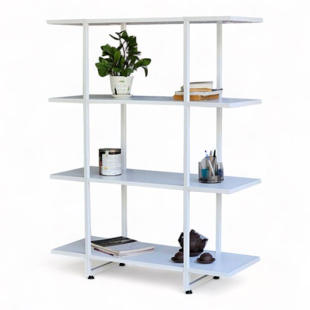 Kệ sách 4 tầng 94x35x120(cm) khung sắt màu trắng KS68229 Kệ sách 4 tầng 94x35x120(cm) khung sắt màu trắng KS68229