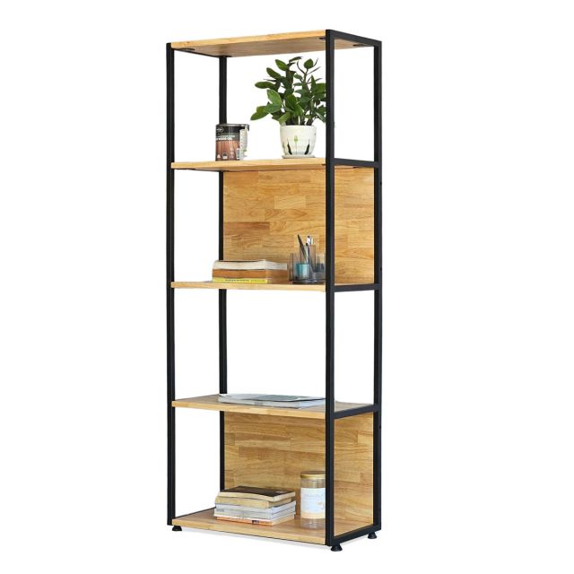 Kệ sách 5 tầng 60x30x150cm gỗ cao su khung sắt KS68228 Kệ sách 5 tầng 60x30x150cm gỗ cao su khung sắt KS68228