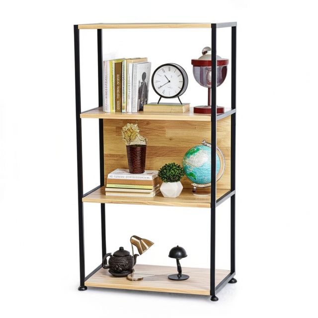Kệ sách 4 tầng 60x30x110cm gỗ cao su khung sắt KS68227 Kệ sách 4 tầng 60x30x110cm gỗ cao su khung sắt KS68227