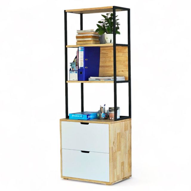 Kệ khung sắt có ngăn kéo 60x40x170cm gỗ cao su KTB68159 Kệ khung sắt có ngăn kéo 60x40x170cm gỗ cao su KTB68159