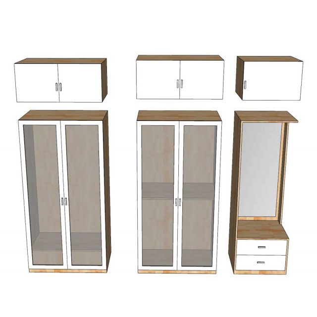 Hệ tủ quần áo 240x55x220cm gỗ cao su cửa kính TQA68048