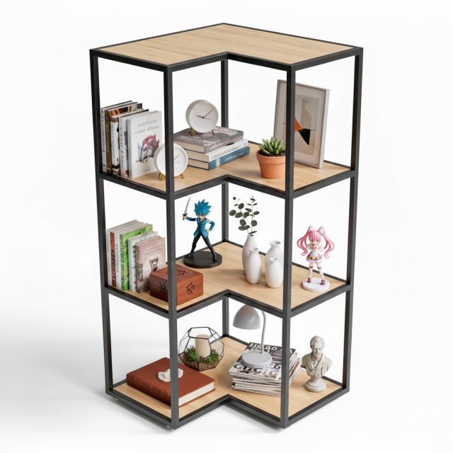 Kệ góc tường 4 tầng 60x60x120cm gỗ plywood khung sắt KGT68027 Kệ góc tường 4 tầng 60x60x120cm gỗ plywood khung sắt KGT68027