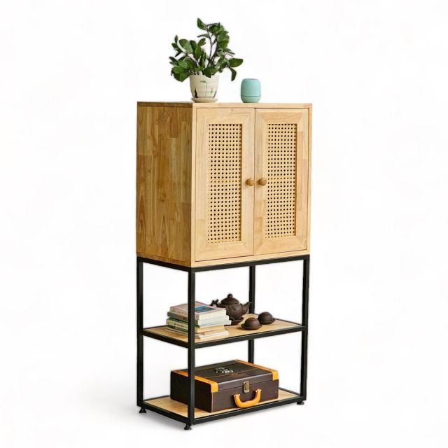 Tủ trang trí 60x35x120cm gỗ cao su khung chân sắt KTB68161 Tủ trang trí 60x35x120cm gỗ cao su khung chân sắt KTB68161