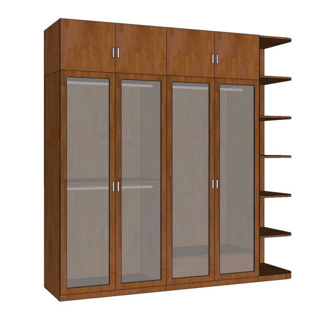 Hệ tủ quần áo 220x55x220cm gỗ cao su cửa kính TQA68047