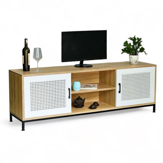 Kệ tivi cửa mây 160x40x55cm gỗ plywood chân sắt KTV68107 Kệ tivi cửa mây 160x40x55cm gỗ plywood chân sắt KTV68107