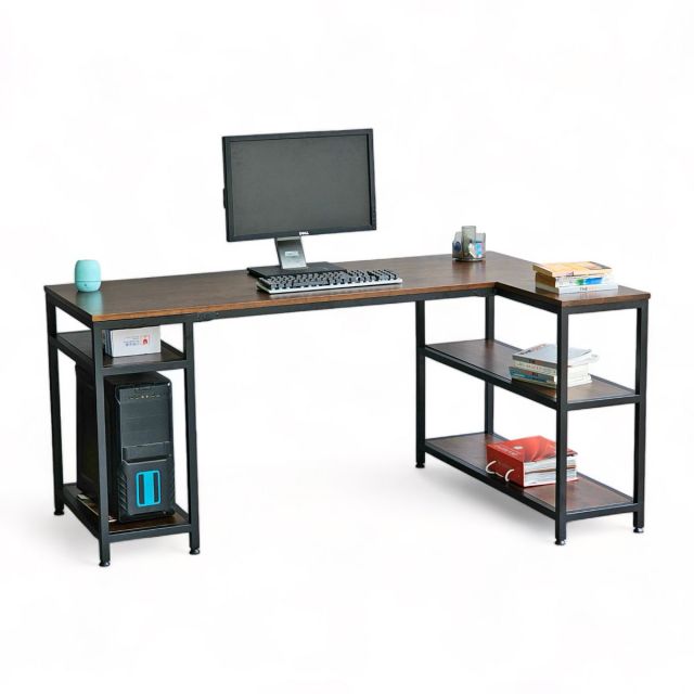Bàn làm việc góc L 160x140cm gỗ cao su khung sắt lắp ráp CD68027 Bàn làm việc góc L 160x140cm gỗ cao su khung sắt lắp ráp CD68027