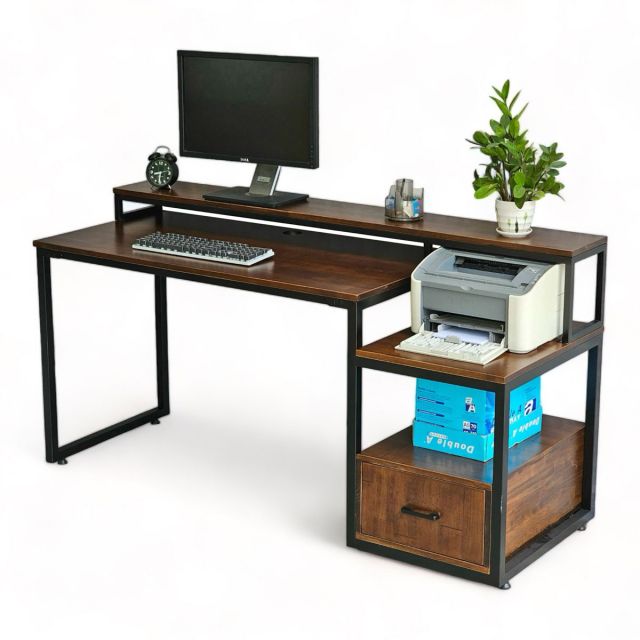 Bàn máy tính liền kệ để máy in 165x60cm gỗ cao su FD68061 Bàn máy tính liền kệ để máy in 165x60cm gỗ cao su FD68061