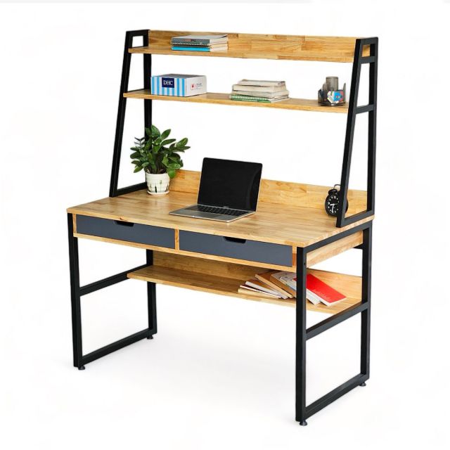 Bàn học liền kệ sách 120x60x150cm gỗ cao su FD68060 Bàn học liền kệ sách 120x60x150cm gỗ cao su FD68060