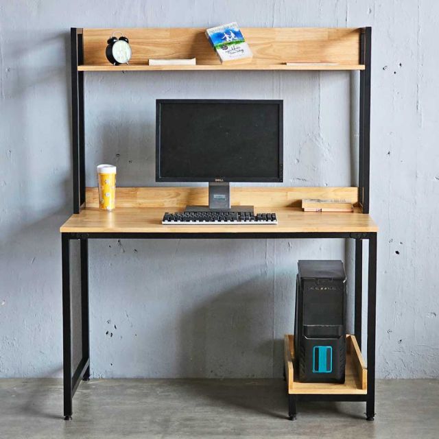 Bàn máy tính liền kệ sách 120x60x150cm gỗ cao su khung sắt FD68063