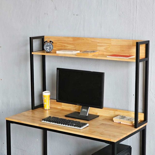 Bàn máy tính liền kệ sách 120x60x150cm gỗ cao su khung sắt FD68063