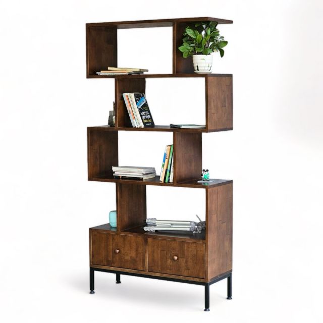 Kệ sách 4 tầng có ngăn kéo 80x30x1580cm gỗ cao su KS68237 Kệ sách 4 tầng có ngăn kéo 80x30x1580cm gỗ cao su KS68237