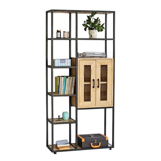 Kệ trang trí có tủ 80x30x170cm gỗ cao su khung sắt KTB68173 Kệ trang trí có tủ 80x30x170cm gỗ cao su khung sắt KTB68173