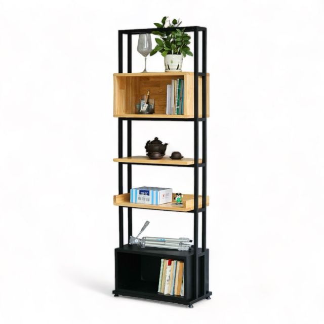 Kệ trang trí khung sắt 54x28x160cm gỗ cao su KTB68172 Kệ trang trí khung sắt 54x28x160cm gỗ cao su KTB68172