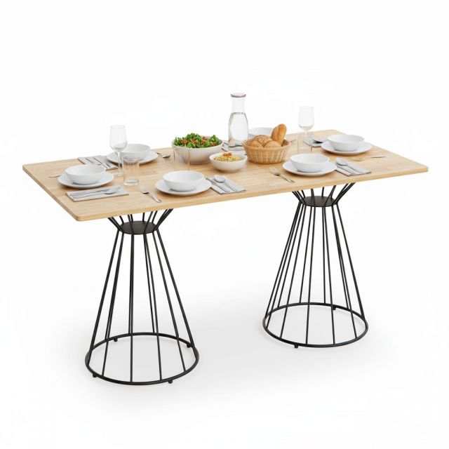 Bàn ăn chữ nhật 140x70cm gỗ cao su chân sắt BA68192