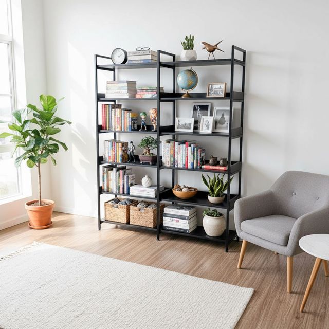 Kệ sách 6 tầng 140x34x180cm gỗ cao su khung sắt KS68244