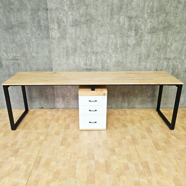 Bàn cụm 2 chỗ có tủ 240x60cm gỗ cao su hệ Rectang HBRT094