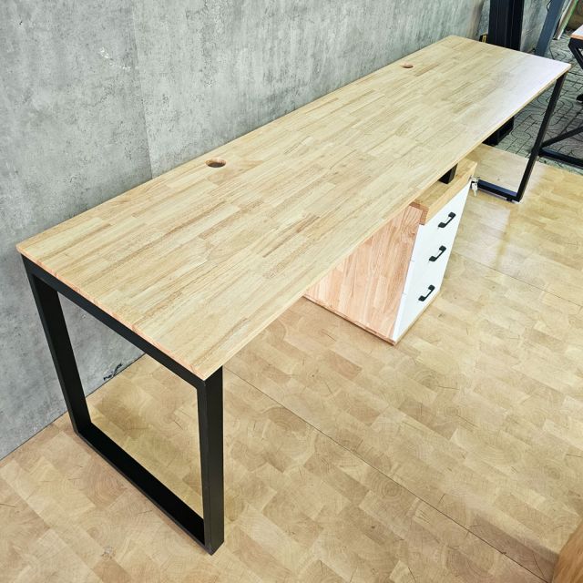 Bàn cụm 2 chỗ có tủ 240x60cm gỗ cao su hệ Rectang HBRT094