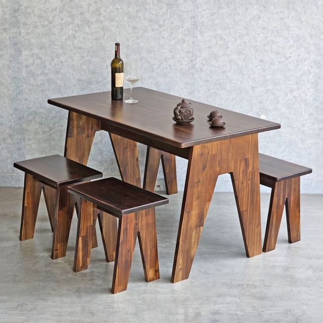 Combo bộ bàn ăn chữ nhật và bộ ghế gỗ tràm BBA168