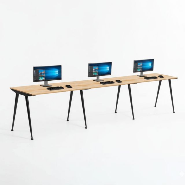 Bàn cụm 3 chỗ 360x60cm gỗ cao su chân sắt hệ CONE HBCO061