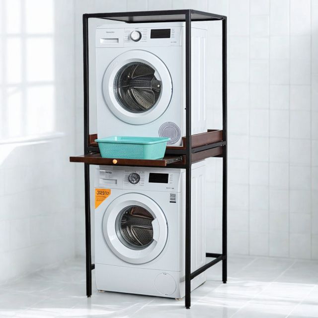 Kệ máy giặt máy sấy 80x77x200cm có khay trượt để đồ giặt KMG68016 Kệ máy giặt máy sấy 80x77x200cm có khay trượt để đồ giặt KMG68016