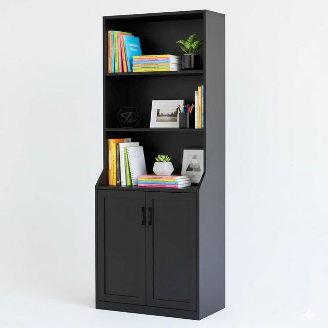 Kệ sách có ngăn tủ 70x40x180cm gỗ cao su KS68246 Kệ sách có ngăn tủ 70x40x180cm gỗ cao su KS68246