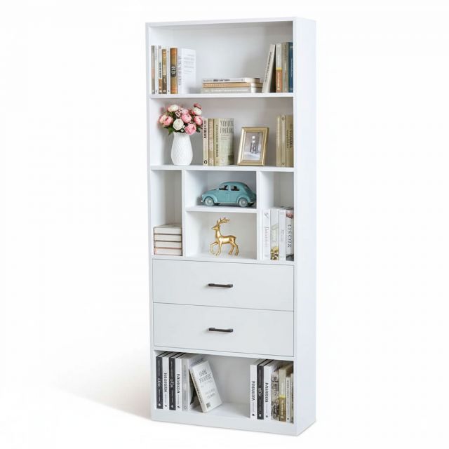 Kệ sách đứng có ngăn kéo 70x28x180cm gỗ cao su KS68245 Kệ sách đứng có ngăn kéo 70x28x180cm gỗ cao su KS68245