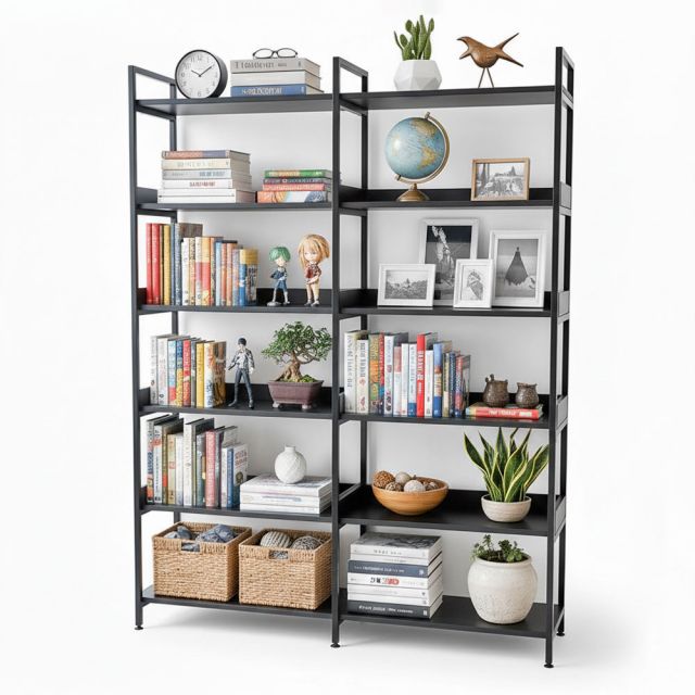 Kệ sách 6 tầng 140x34x180cm gỗ cao su khung sắt KS68244 Kệ sách 6 tầng 140x34x180cm gỗ cao su khung sắt KS68244
