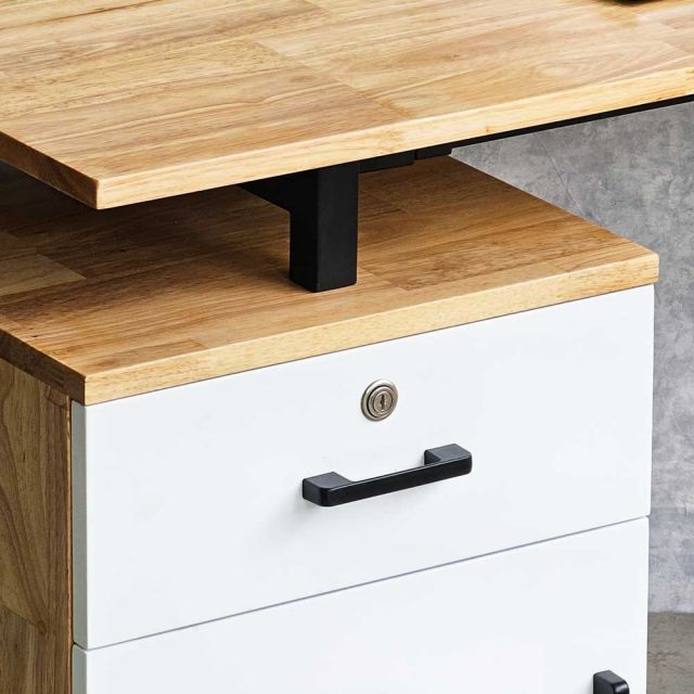 Bàn làm việc gác  tủ 120x60cm gỗ cao su chân sắt hệ Slean HBSL038