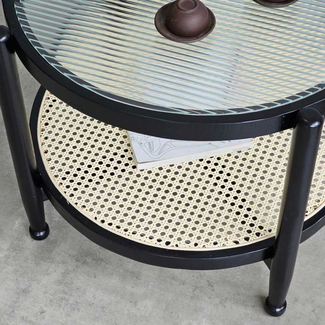 Bàn sofa tròn 2 tầng 58x46cm mặt kính hiệu ứng TT68243