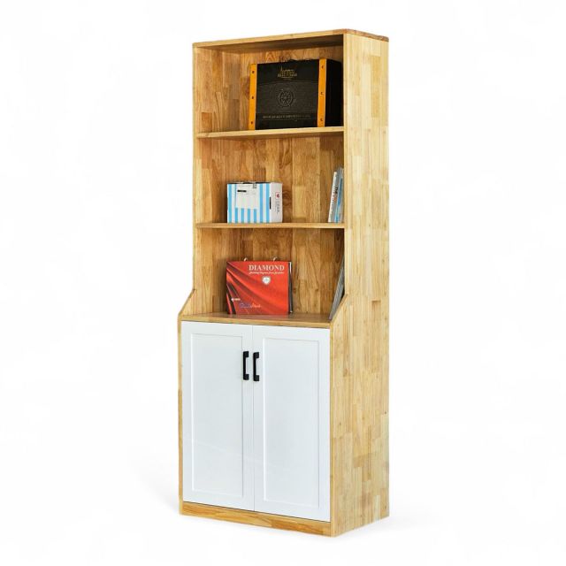 Kệ sách có ngăn tủ 70x40x180cm gỗ cao su KS68252 Kệ sách có ngăn tủ 70x40x180cm gỗ cao su KS68252