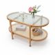 Bàn sofa Oval 2 tầng mặt kính 100x50cm gỗ tần bì TT68348