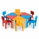 Module Bàn ghế mầm non hình thang cụm 6 gỗ cao su KGD003