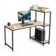 Bàn máy tính 140x80cm liền kệ để PC gỗ cao su khung sắt lắp ráp COD68055