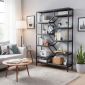 Kệ sách trang trí BEE-SHELF khung sắt gỗ cao su KTB68049