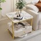 Bàn tab vuông có ngăn 55x55cm mặt đá chân sắt SST036