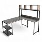 Bàn làm việc góc chữ L kết hợp kệ gỗ cao su chân sắt lắp ráp 160x140cm - CD68033