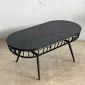 Bàn sofa oval mặt kính khung tròn màu vàng đồng
