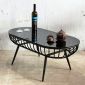 Bàn sofa oval mặt kính khung tròn màu vàng đồng