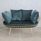 ghế sofa đơn khung sắt tròn vàng đồng nệm xanh lá
