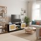 Kệ Tivi gỗ cao su cửa mây chân sắt KTV68086
