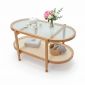 Bàn sofa Oval 2 tầng mặt kính 100x50cm gỗ tần bì TT68348