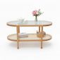 Bàn sofa mây Oval mặt kính 100x50cm gỗ tần bì TT68348