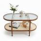 Bàn sofa mây Oval mặt kính 100x50cm gỗ tần bì TT68348